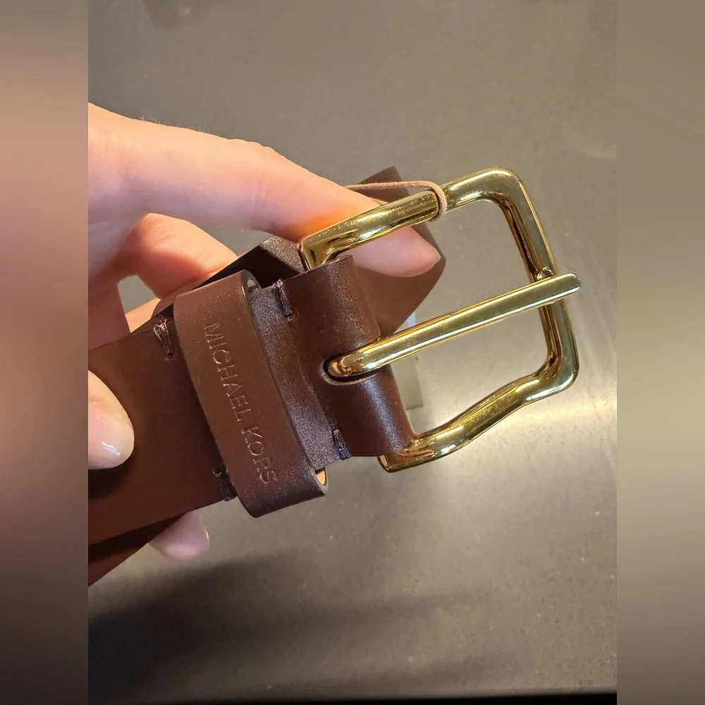 Michael Kors Collection Dark Brown‎ Leather Belt with Gold Buckle Small NEW